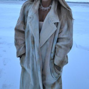 Long CASHMERE  wrap belted trench COAT Large gray blue beige ivory pink XL plus